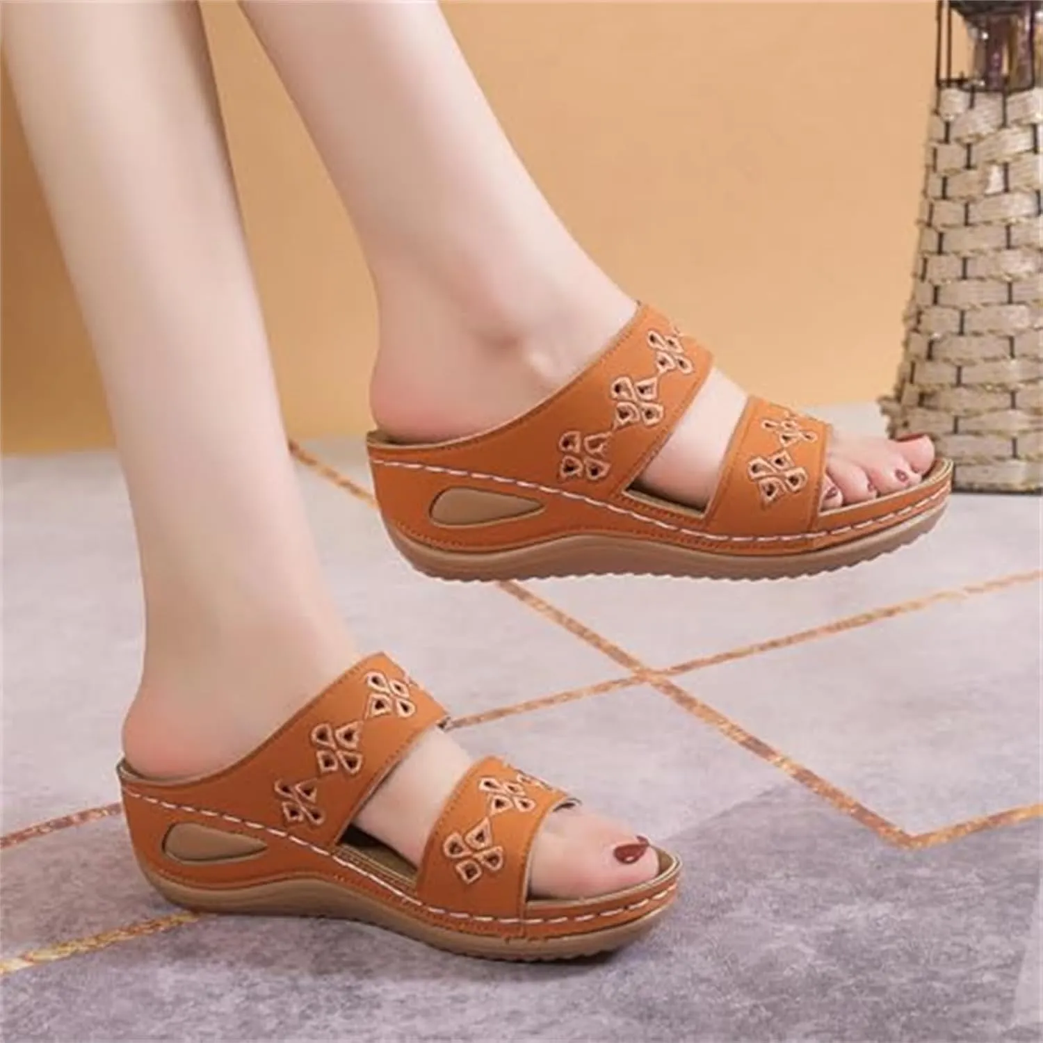 Platform Shoes for Women Wedge Sandals Non Slip Arch Support Sandals Lightweight Memory Foam Platform Shoes Comfortable Walking Slide for Plantar Fasciitis