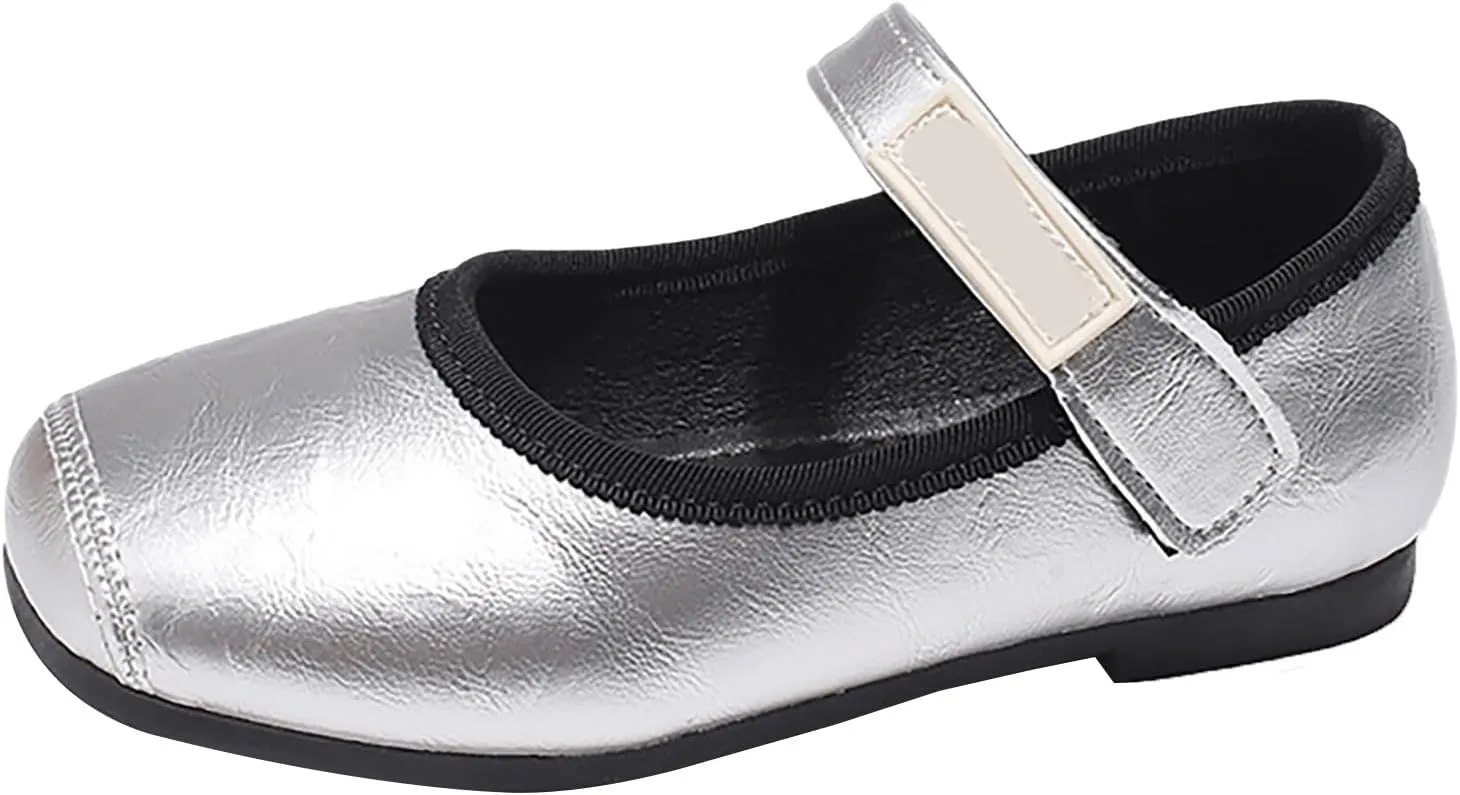 PU Leather Ballet Flat for Girls Wedding Part School niform Mary Jane Shoes Little Kid Baptism Plush House Slipper