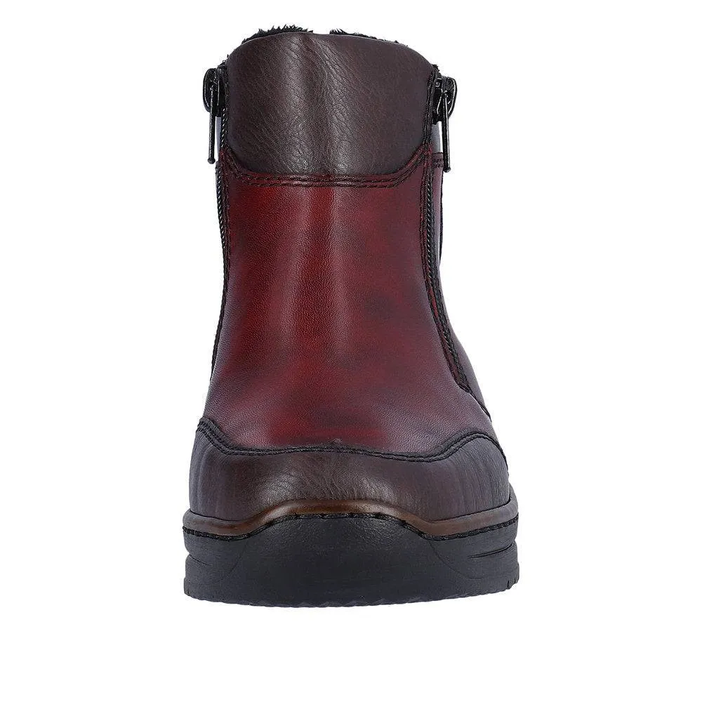 Rieker 48754-35 Ladies Red Combi Leather Twin Zip Ankle Boots