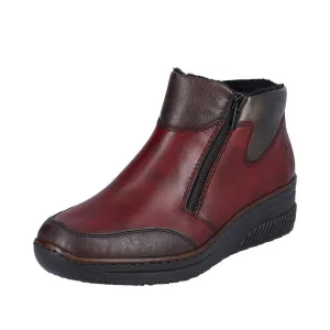 Rieker 48754-35 Ladies Red Combi Leather Twin Zip Ankle Boots