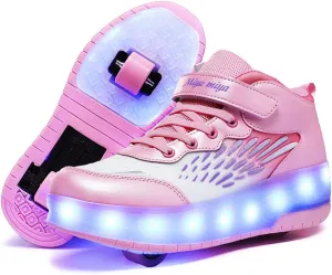 Roller Shoes Girls Sneakers USB Rechargeable 2 Wheels Shoes Roller Skates for Beginner Trainers 16 Modes LED Light Up Flashing Sneaker for Unisex Kids Skate Boys Stylish Footwear Gifts