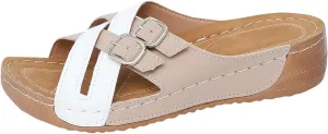 Sandals Womens Arch Support Comfortable Slip on Dressy Buckle Strap Wedge Sandal Shoes 2025 New Summer Beach Slides