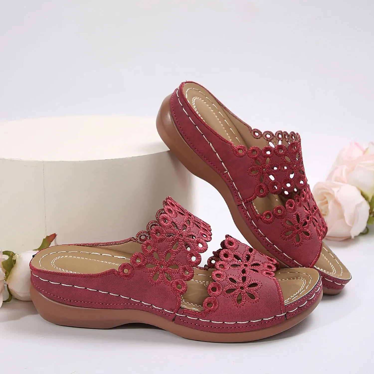 Summer Sandals for Women Mesh Hollow Out Comfort Shoes Orthopedic Arch-Support Walking Wide Width Sandal