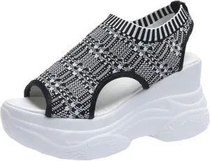 Thick Soled Sandals For Women Summer Mesh Breathable Fish Mouth Sloping Heel Sandals For Sports And Hiking Necessities