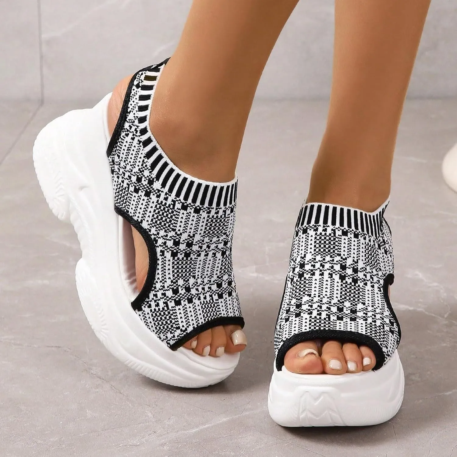 Thick Soled Sandals For Women Summer Mesh Breathable Fish Mouth Sloping Heel Sandals For Sports And Hiking Necessities