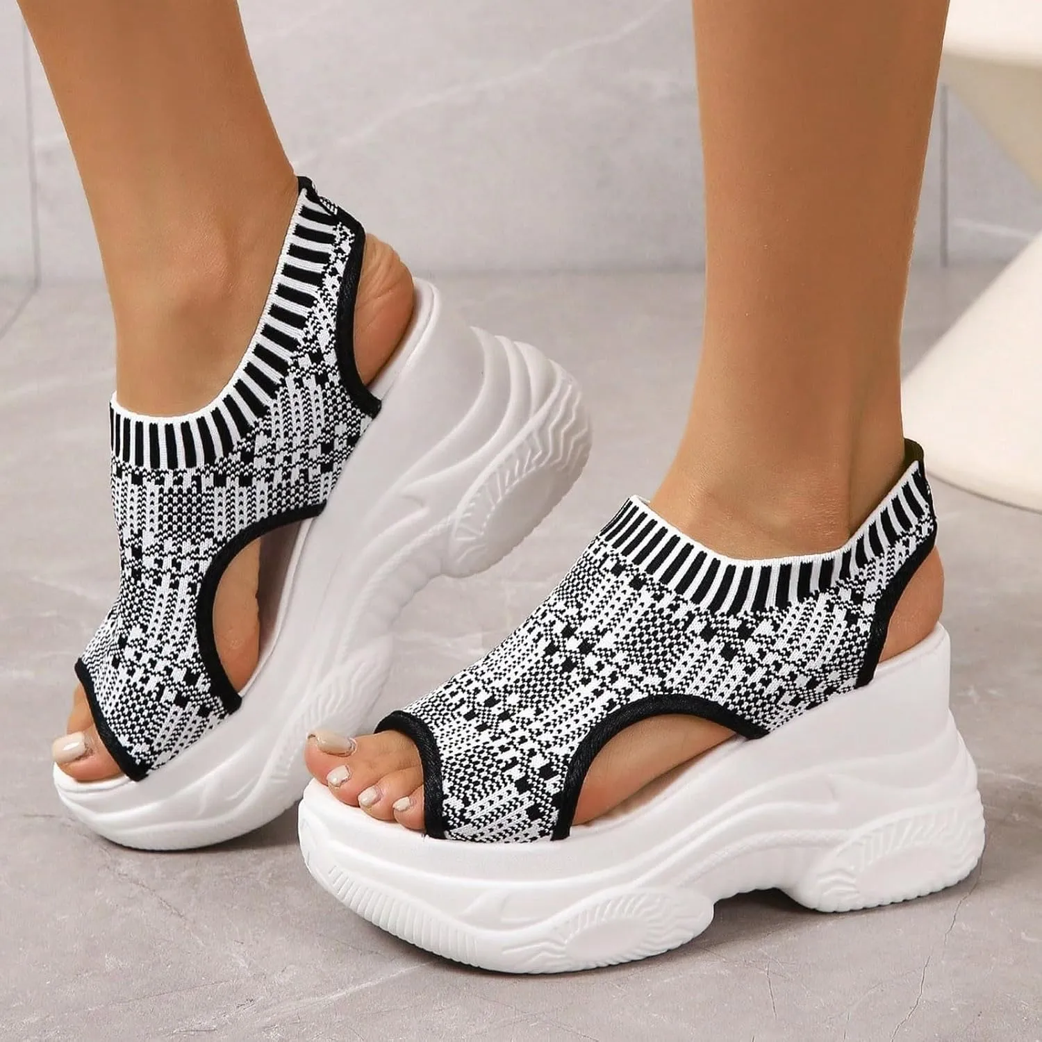 Thick Soled Sandals For Women Summer Mesh Breathable Fish Mouth Sloping Heel Sandals For Sports And Hiking Necessities