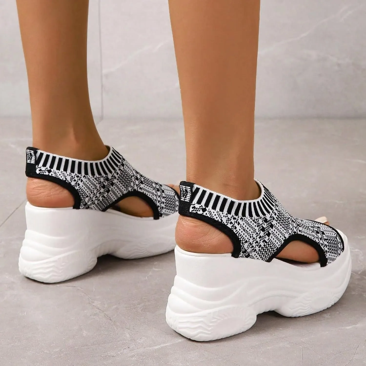 Thick Soled Sandals For Women Summer Mesh Breathable Fish Mouth Sloping Heel Sandals For Sports And Hiking Necessities
