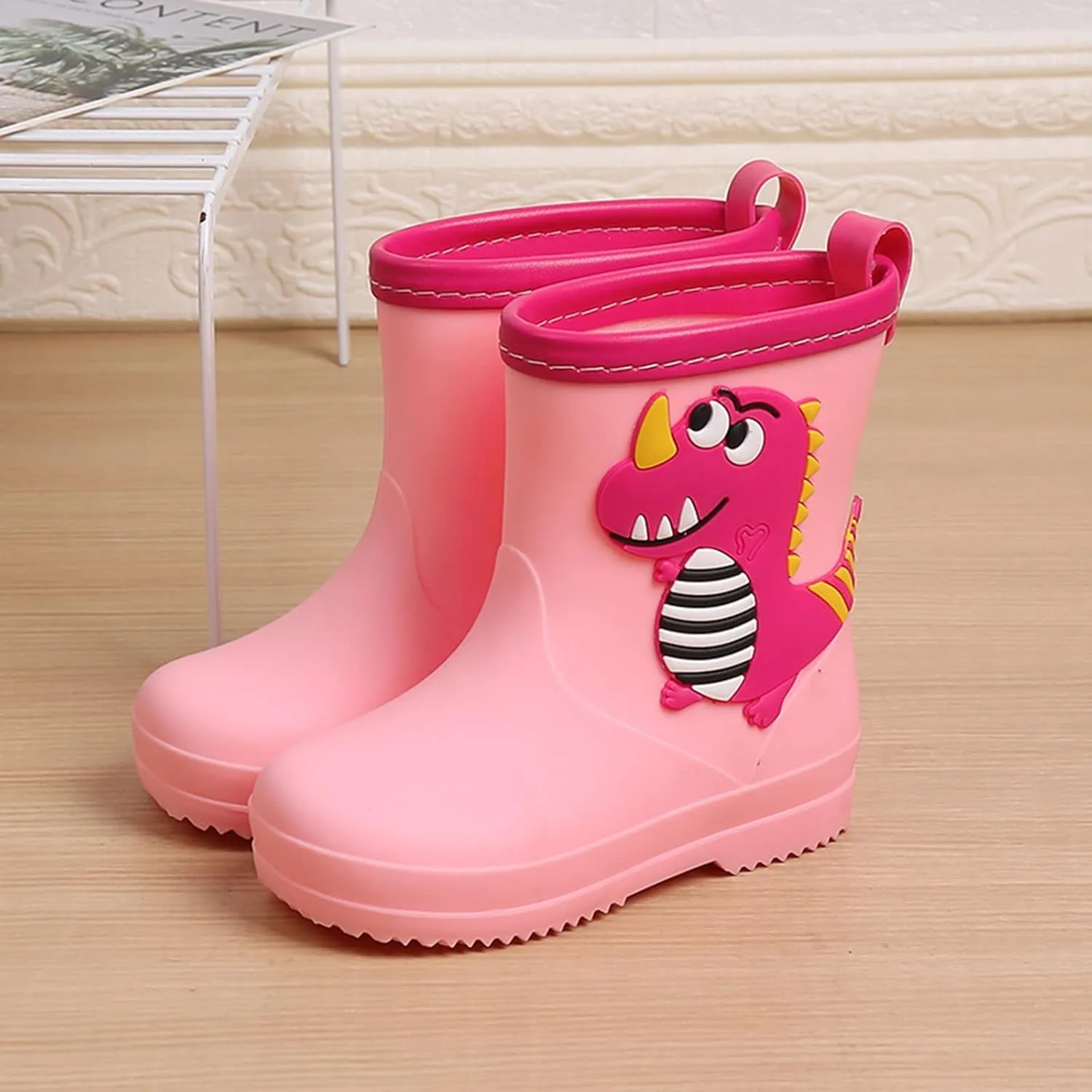 Toddler Kids Classic Rain Boots PVC Rubber Water Shoes Cartoon Dinosaur Baby Shoes Heel Booties for Winter Fashion Boot