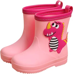 Toddler Kids Classic Rain Boots PVC Rubber Water Shoes Cartoon Dinosaur Baby Shoes Heel Booties for Winter Fashion Boot