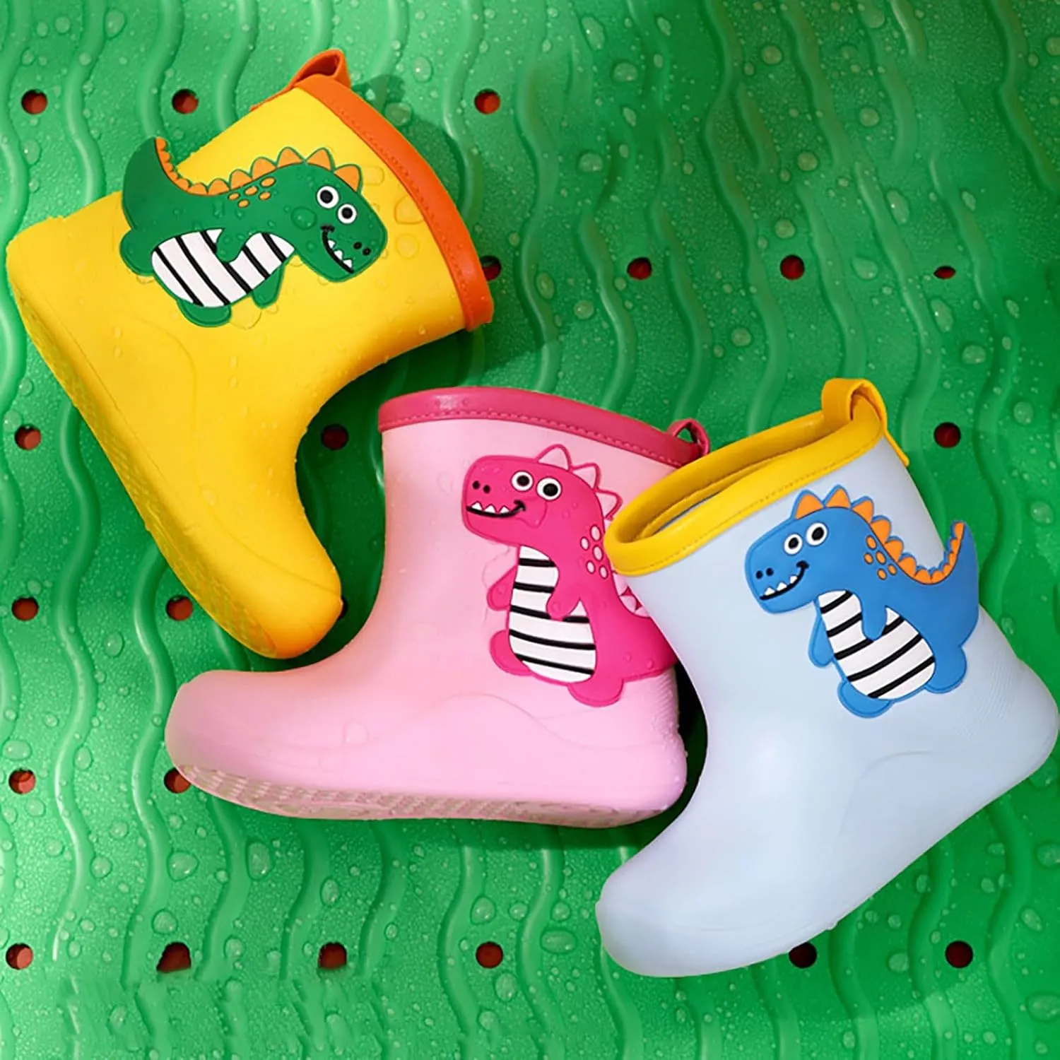Toddler Kids Rain Boots Boys Girls Baby Cute Cartoon Dinosaur Print Rain Shoes Non Slip Rubber Snow Boots