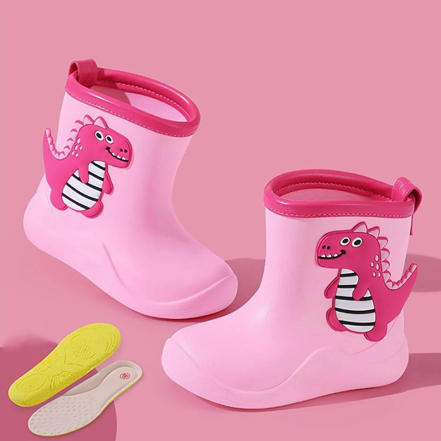 Toddler Kids Rain Boots Boys Girls Baby Cute Cartoon Dinosaur Print Rain Shoes Non Slip Rubber Snow Boots