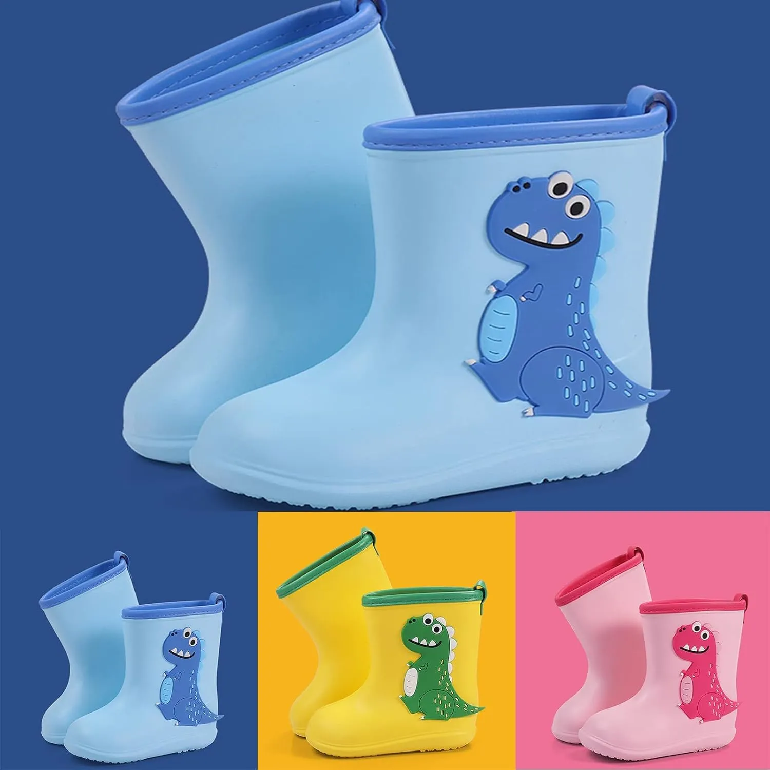 Toddler Rain Boots Kids Children Cute Dinosaur Pull on Rainboots Baby Boys Girls Cartoon Animals Water Infant Snow Boots