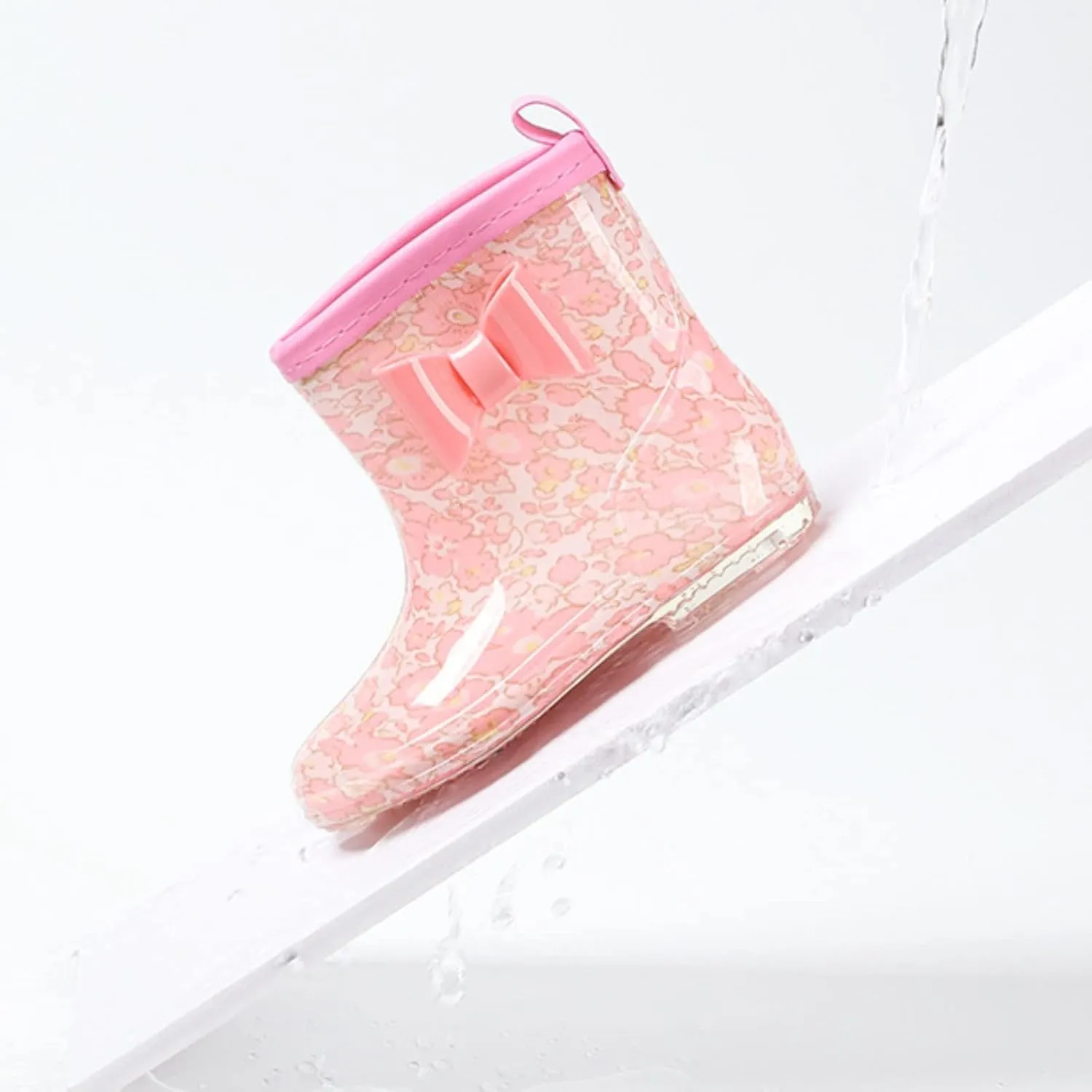 Toddler Rain Boots with Cute Bow Kids Waterproof Rubber Boots for Girls Boys Camouflage Rainboots Toddler Boy Shoes