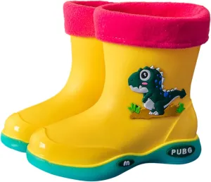 Toddler Warm Lined Rain Boots Baby Kids Dinosaur Rain Shoes Children Waterproof Winter Shoes for Water Shoes for Kids