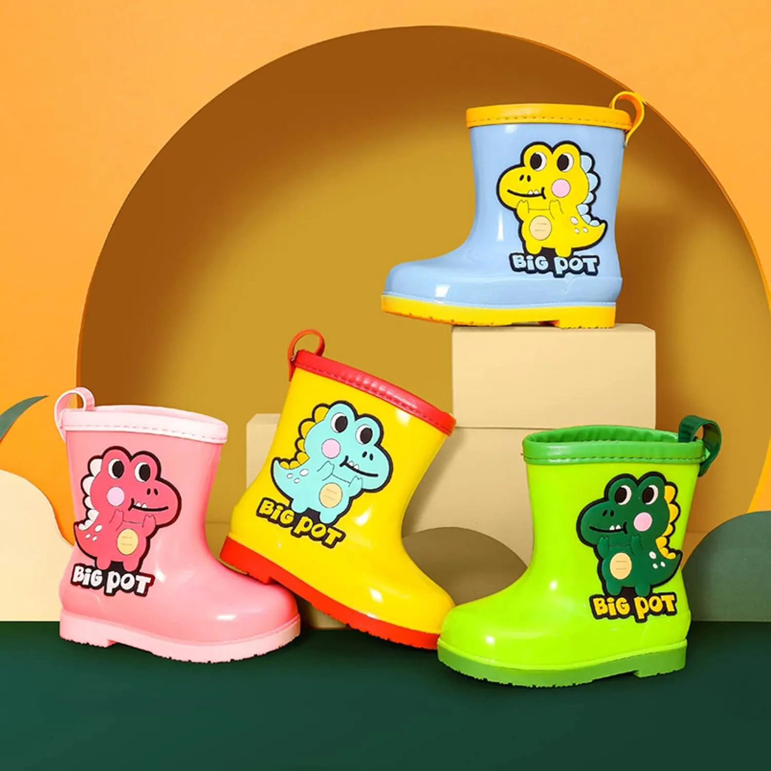 Unisex-Child Classic Rain Boots, 2-10Years Old Baby Rain Boots Infant Cartoon Dinosaur Rubber Waterproof Rain Shoes