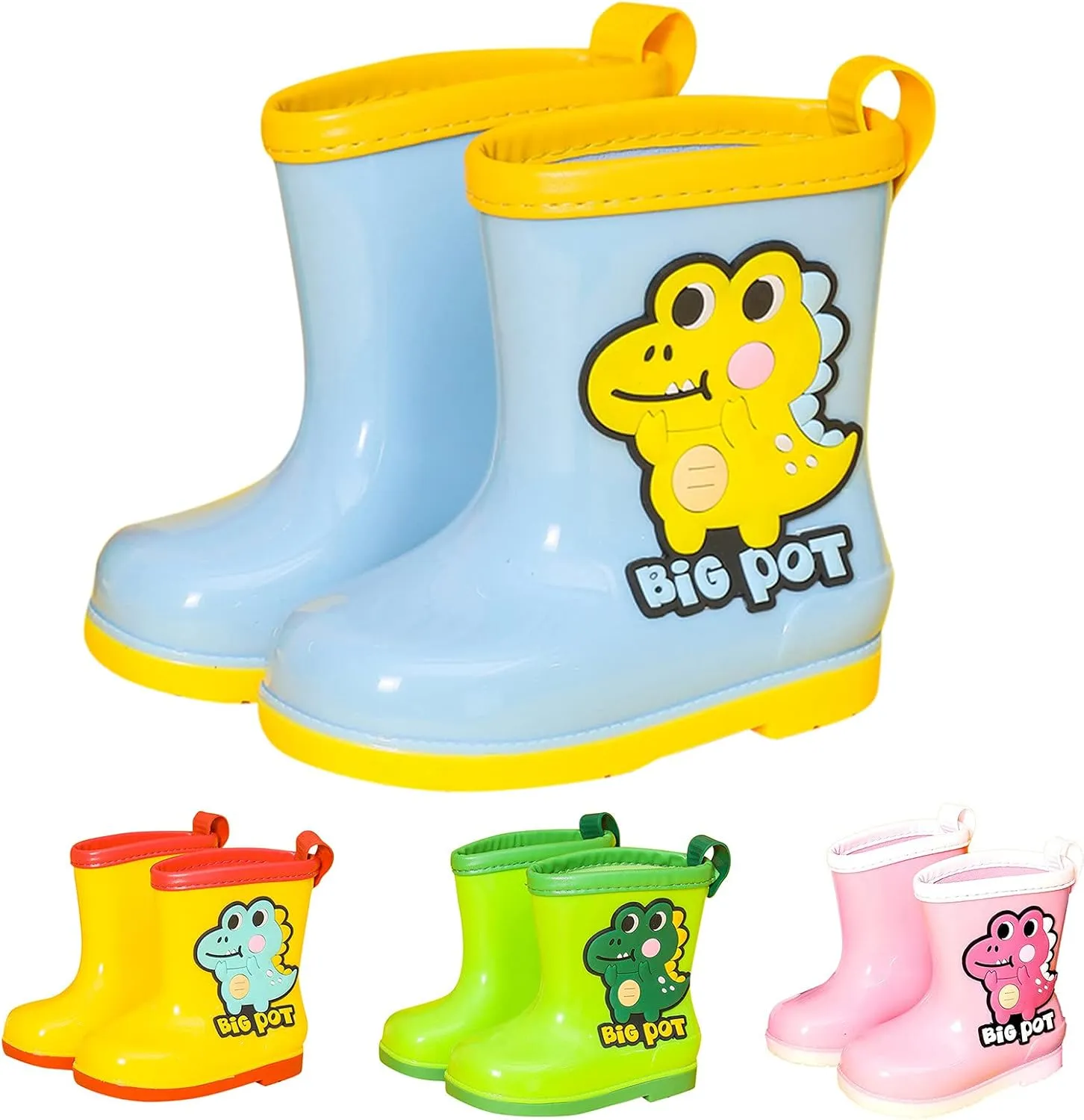 Unisex-Child Classic Rain Boots, 2-10Years Old Baby Rain Boots Infant Cartoon Dinosaur Rubber Waterproof Rain Shoes