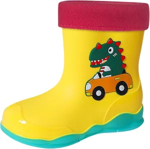 Unisex-Child Kids Rubber Waterproof Rain Boot for Boys and Girls Cute Dinosaur Cartoon Rain Shoes Mud Toddler Slippers