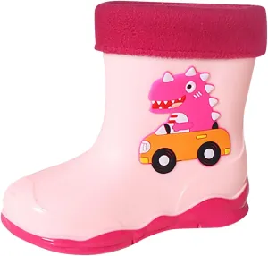Unisex-Child Kids Rubber Waterproof Rain Boot for Boys and Girls Cute Dinosaur Cartoon Rain Shoes Mud Toddler Slippers