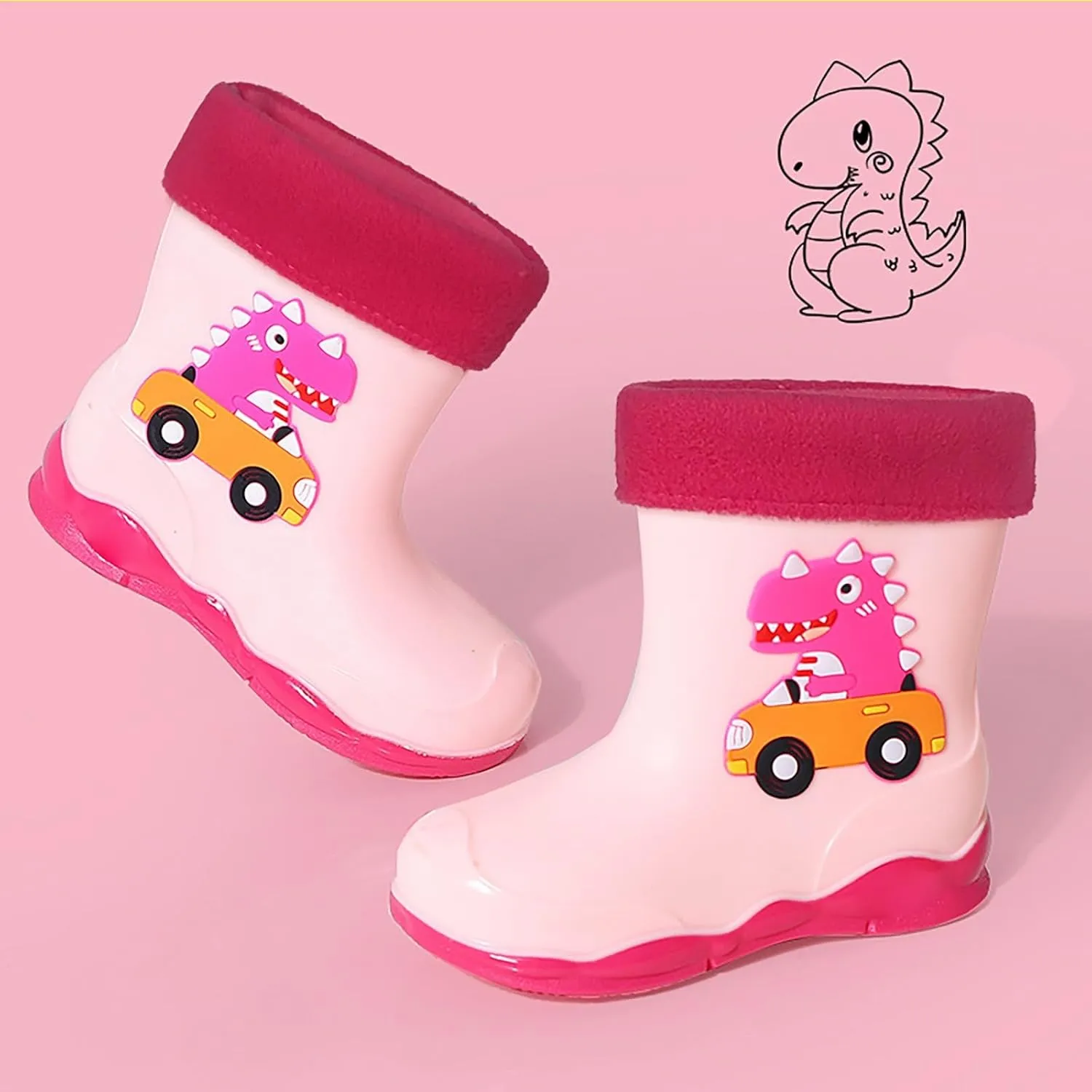 Unisex-Child Kids Rubber Waterproof Rain Boot for Boys and Girls Cute Dinosaur Cartoon Rain Shoes Mud Toddler Slippers