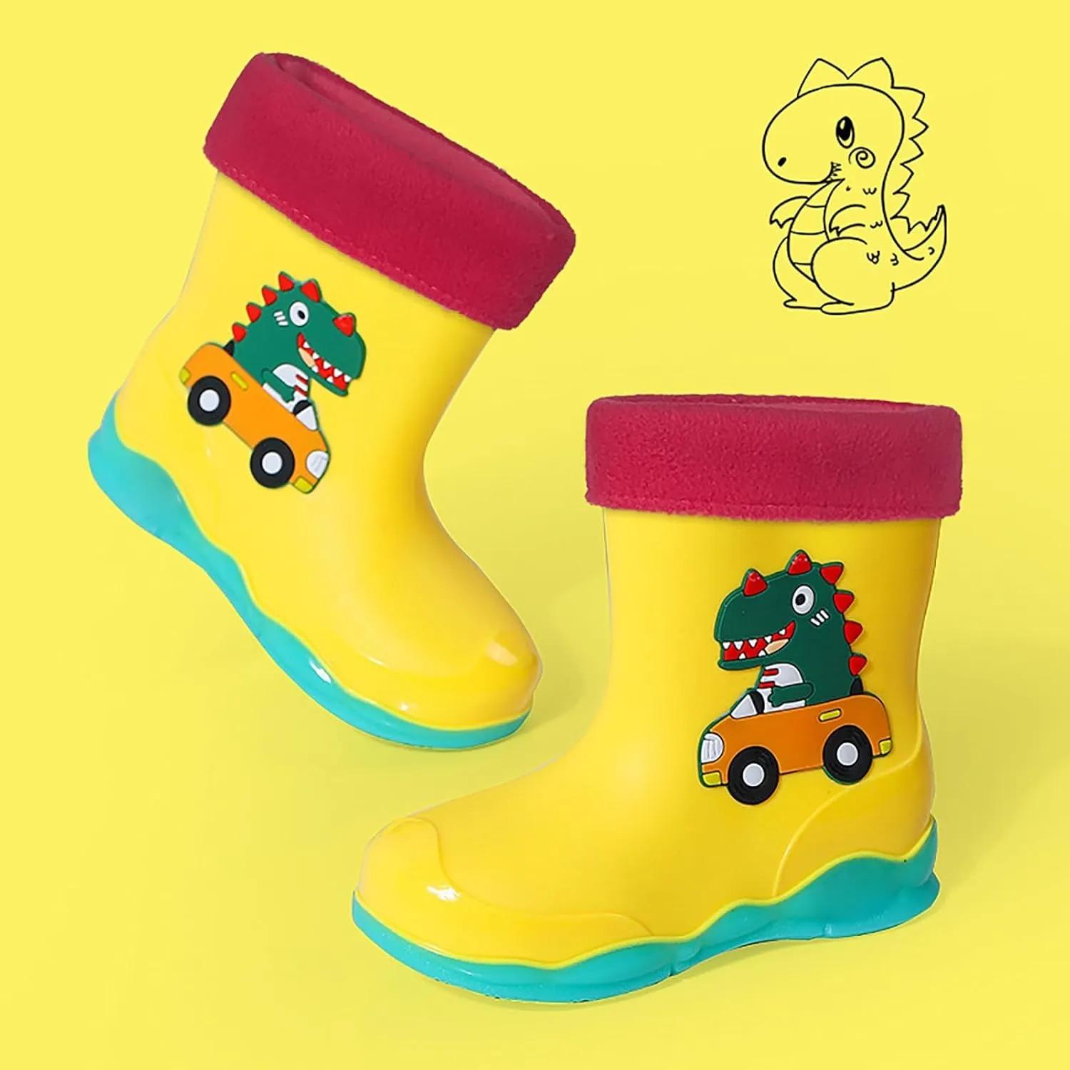 Unisex-Child Kids Rubber Waterproof Rain Boot for Boys and Girls Cute Dinosaur Cartoon Rain Shoes Mud Toddler Slippers