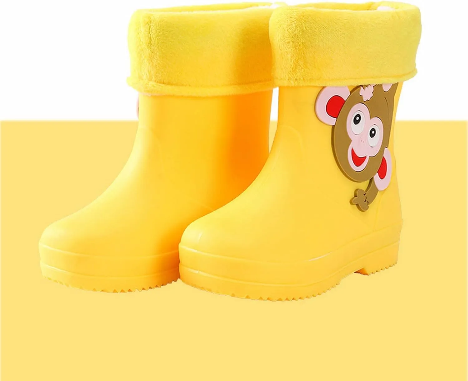 Unisex Child Walking Shoes Fleece Lined Waterproof Rain Boots Cute Cartoon Lightweight Toddler Rubber Boots Winter