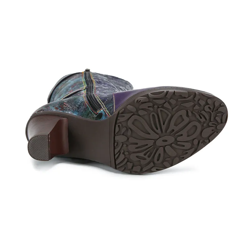Warm Handmade Embossed Real Leather Dragonfly Boots