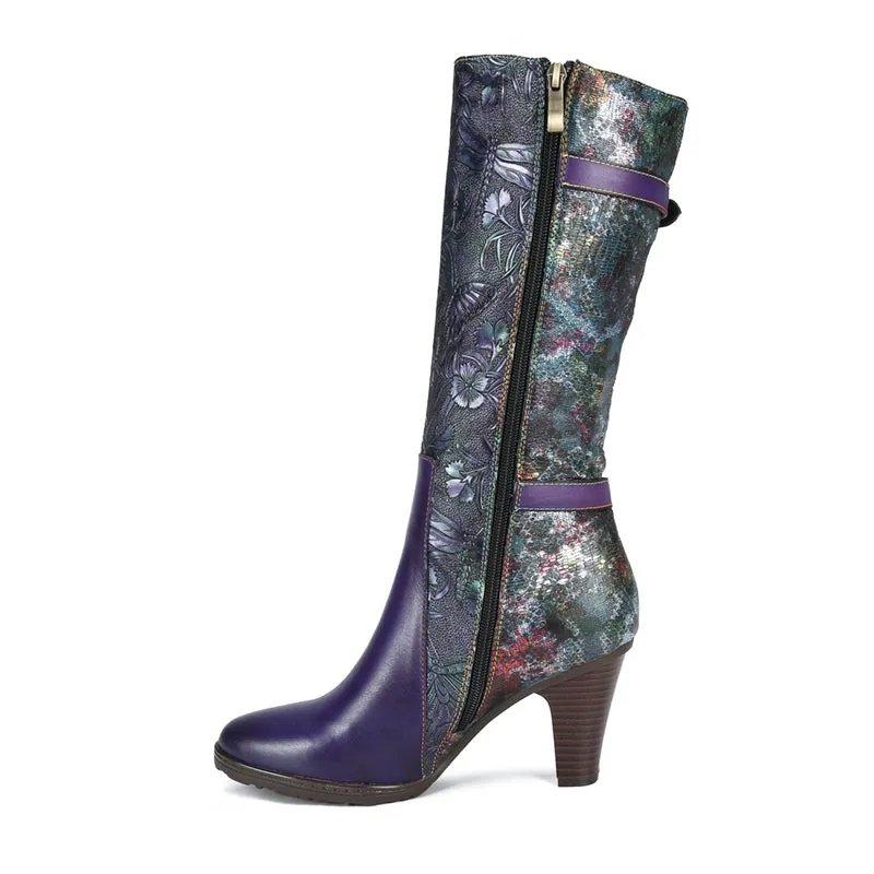 Warm Handmade Embossed Real Leather Dragonfly Boots