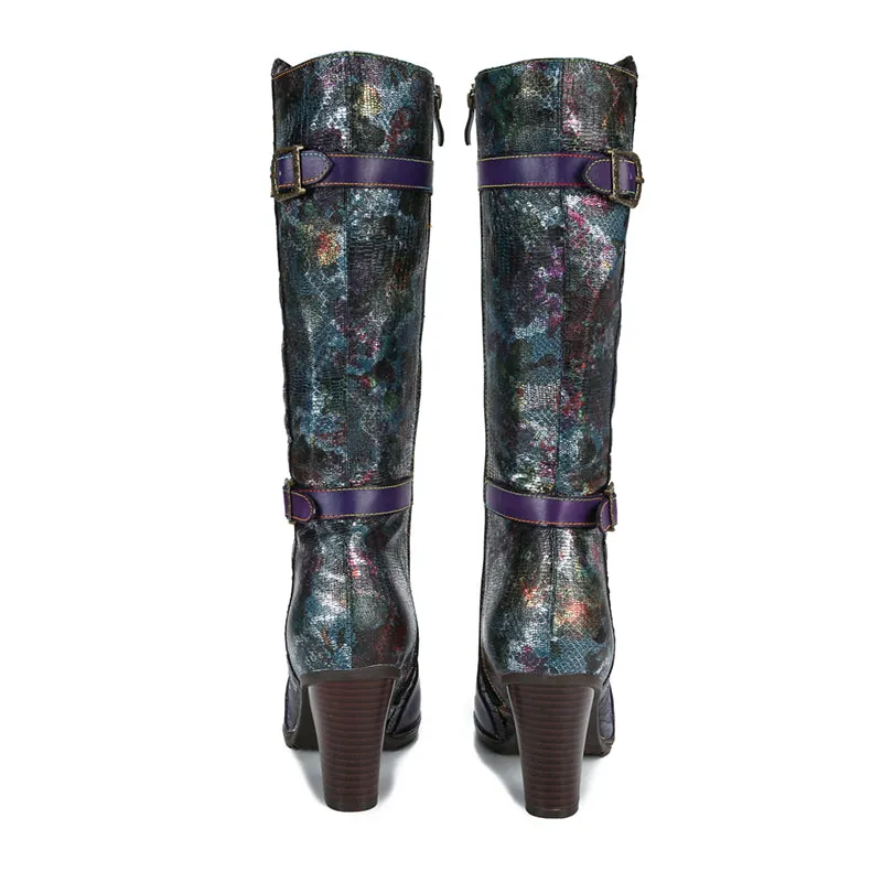 Warm Handmade Embossed Real Leather Dragonfly Boots