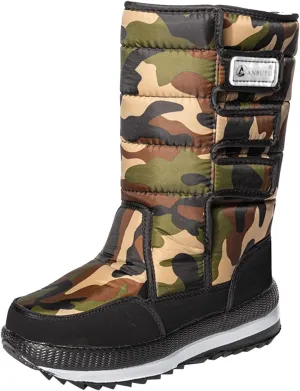 Water Proof Snow Boots for Men Thickened Warm Fleece Boots Thick Bottom Mid Calf Winter Boots Non Slip Tall Men Shoes