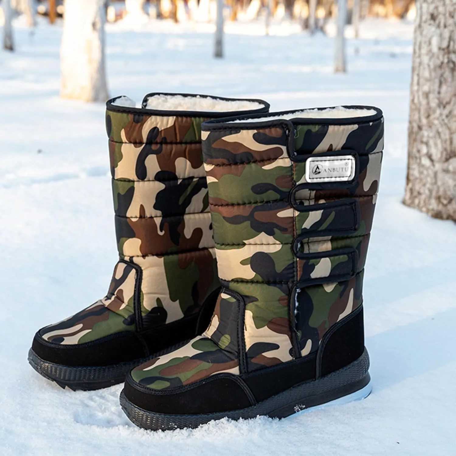 Water Proof Snow Boots for Men Thickened Warm Fleece Boots Thick Bottom Mid Calf Winter Boots Non Slip Tall Men Shoes