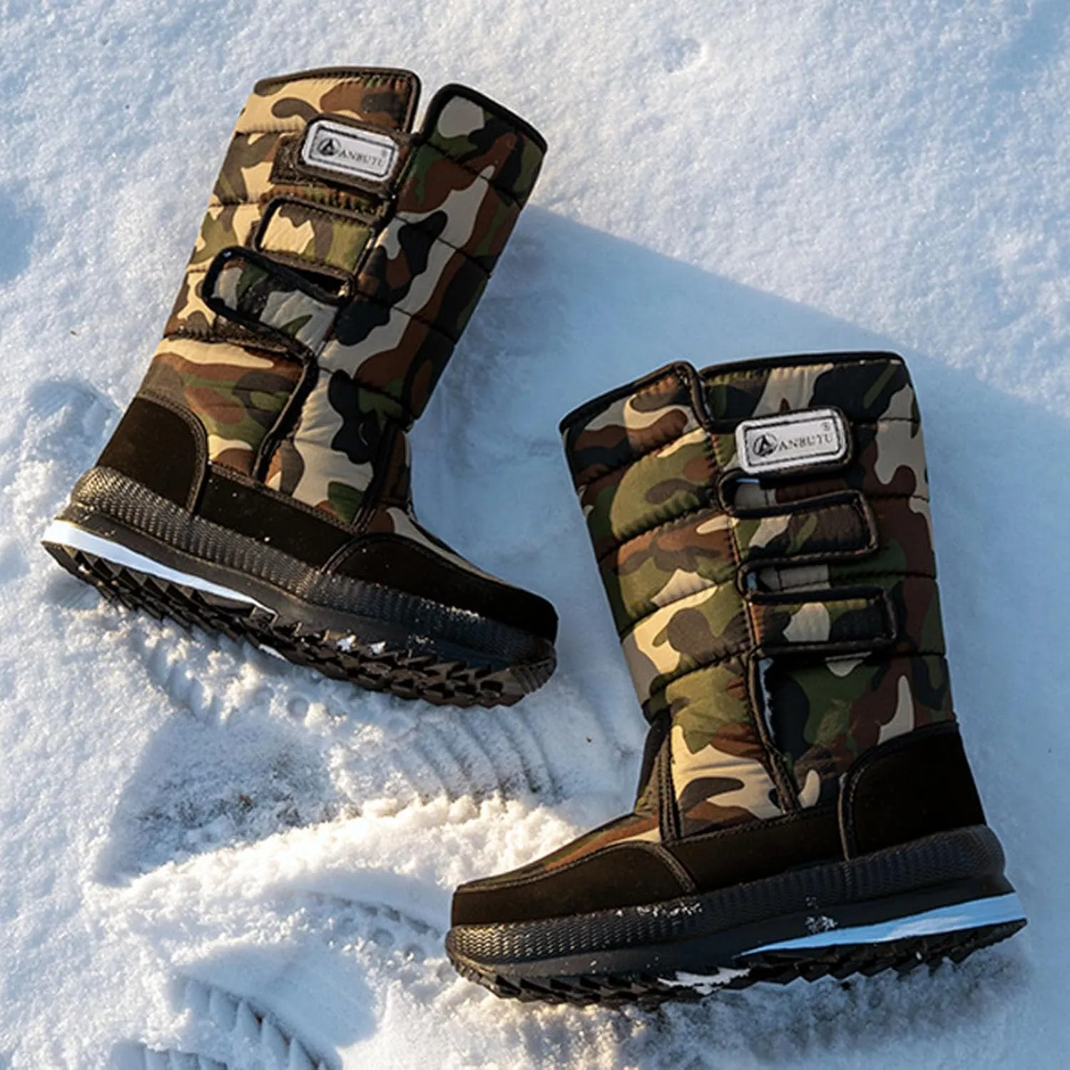 Water Proof Snow Boots for Men Thickened Warm Fleece Boots Thick Bottom Mid Calf Winter Boots Non Slip Tall Men Shoes