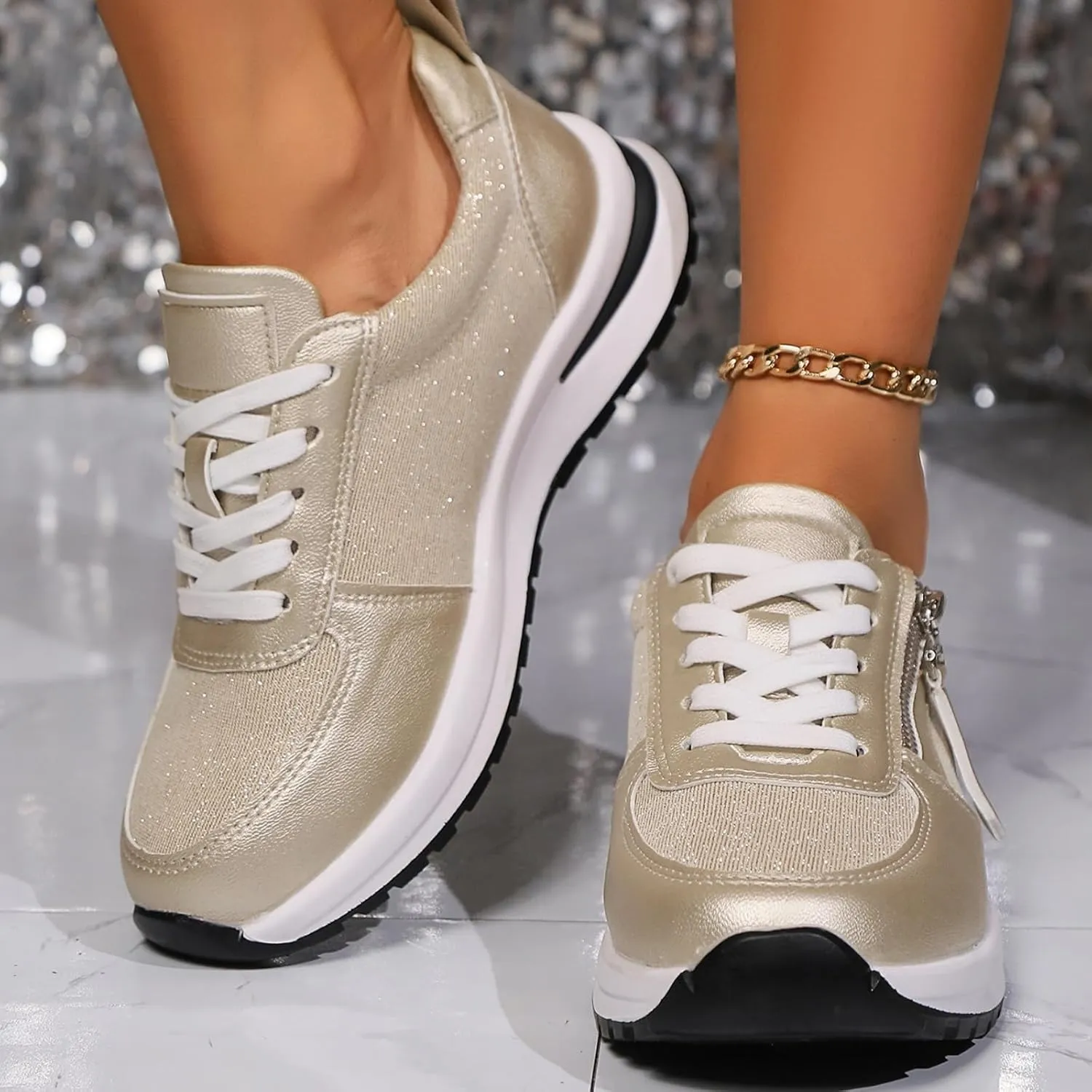 Wedge Sneakers for Women Fashion Tennis Shoes Non-Slip Women Fashion Sneakers with Zipped High Heel Wedge Sneaker Platform Retro Lace Up Casual Shoes 2025