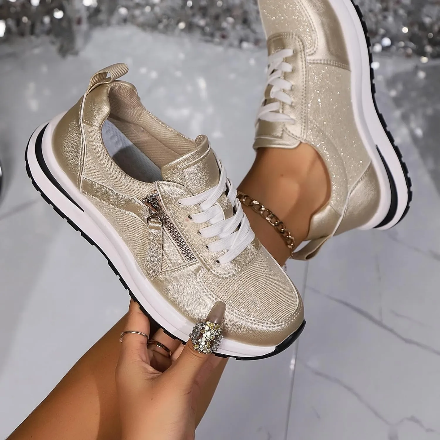 Wedge Sneakers for Women Fashion Tennis Shoes Non-Slip Women Fashion Sneakers with Zipped High Heel Wedge Sneaker Platform Retro Lace Up Casual Shoes 2025