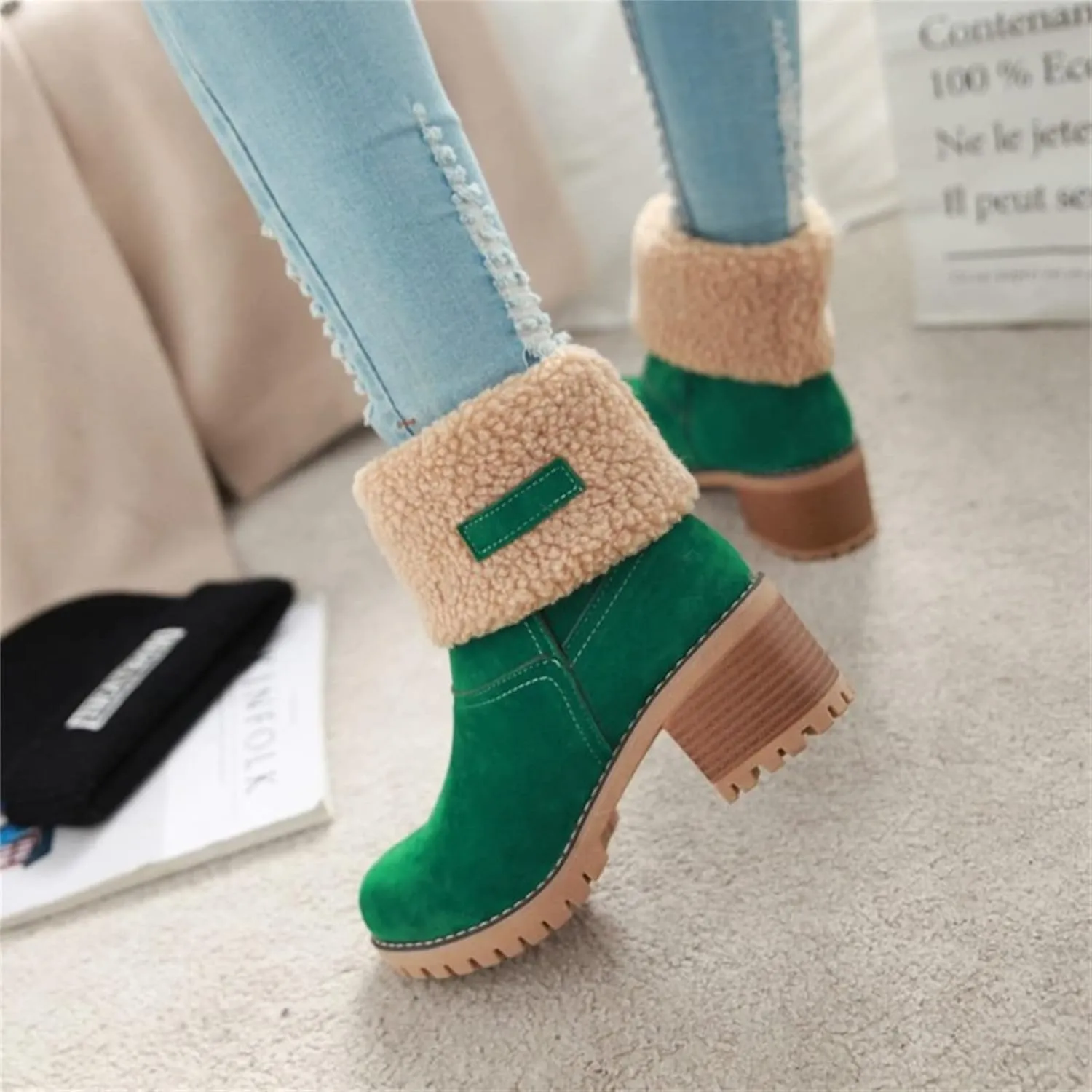 Winter Boots For Women 2024 Snow Boots Mid Calf Anti-slip Outdoor Comfortable Warm Fur Lined Slip On Short Booties