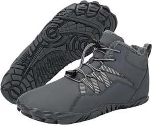 Winter Snow Ankle Boots Waterproof Warm Fur Lined Hiking Boot Zero Drop Sole Slip On Barefoot Shoes