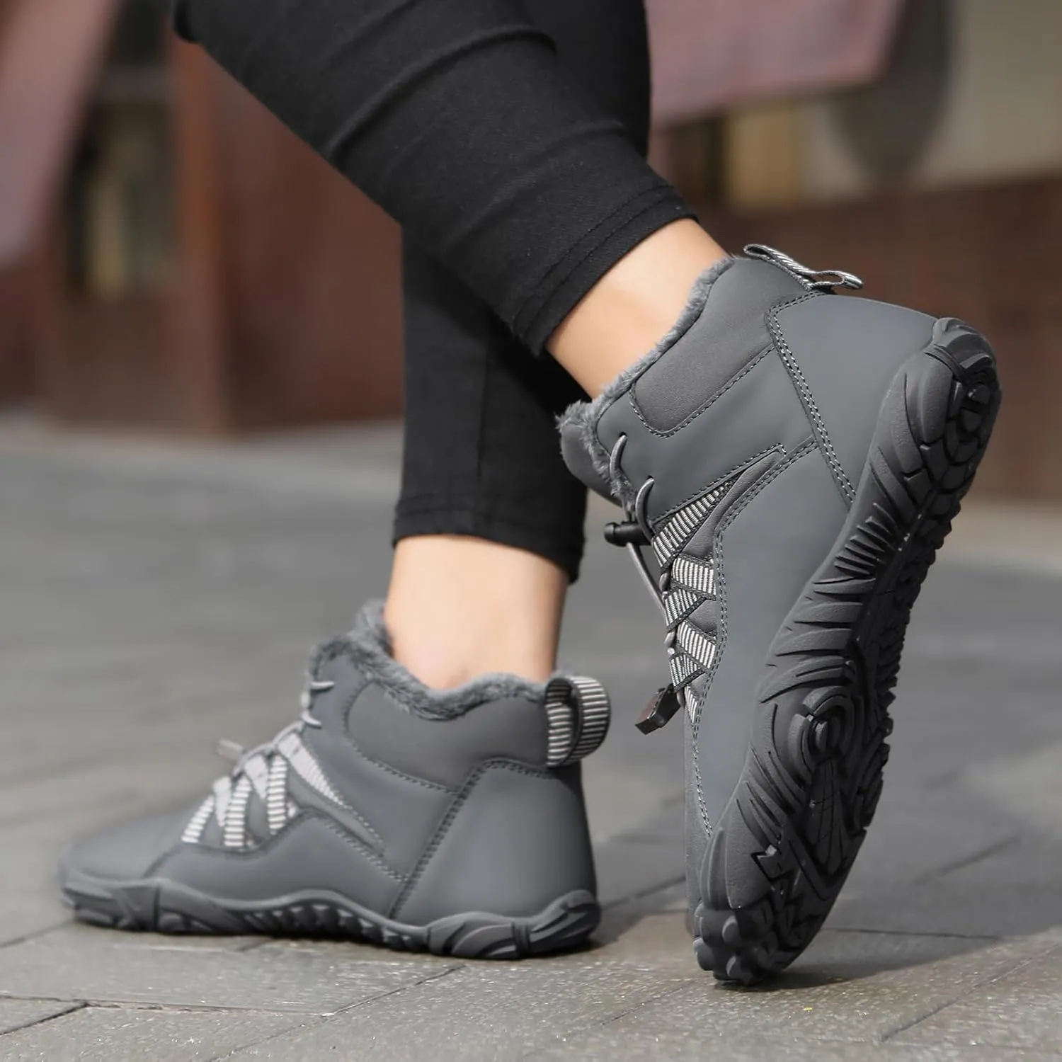 Winter Snow Ankle Boots Waterproof Warm Fur Lined Hiking Boot Zero Drop Sole Slip On Barefoot Shoes