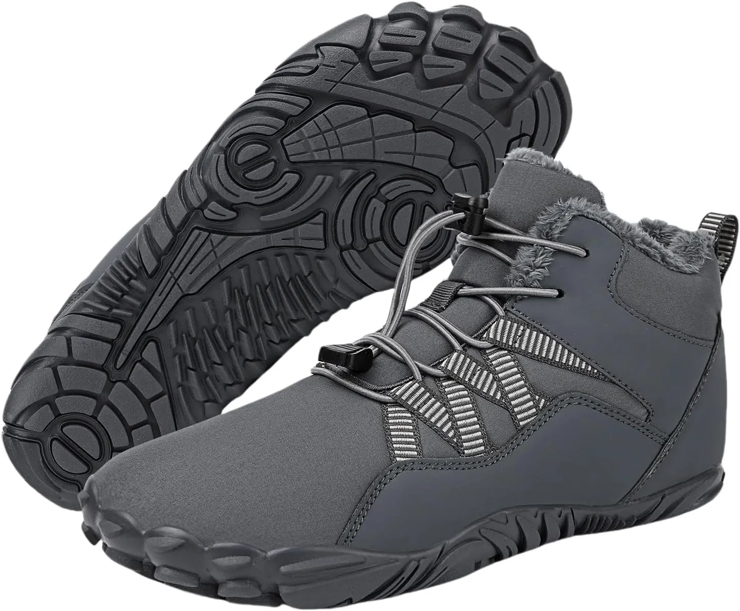 Winter Snow Ankle Boots Waterproof Warm Fur Lined Hiking Boot Zero Drop Sole Slip On Barefoot Shoes