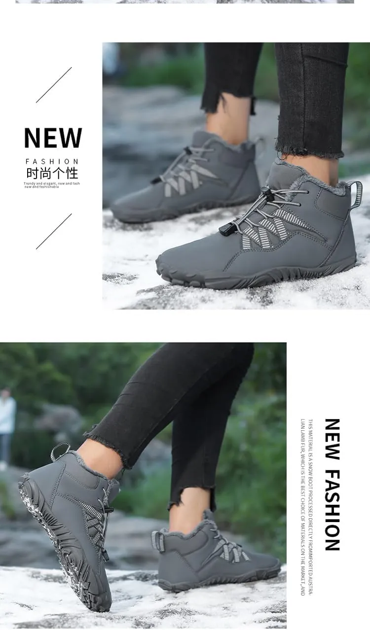 Winter Snow Ankle Boots Waterproof Warm Fur Lined Hiking Boot Zero Drop Sole Slip On Barefoot Shoes