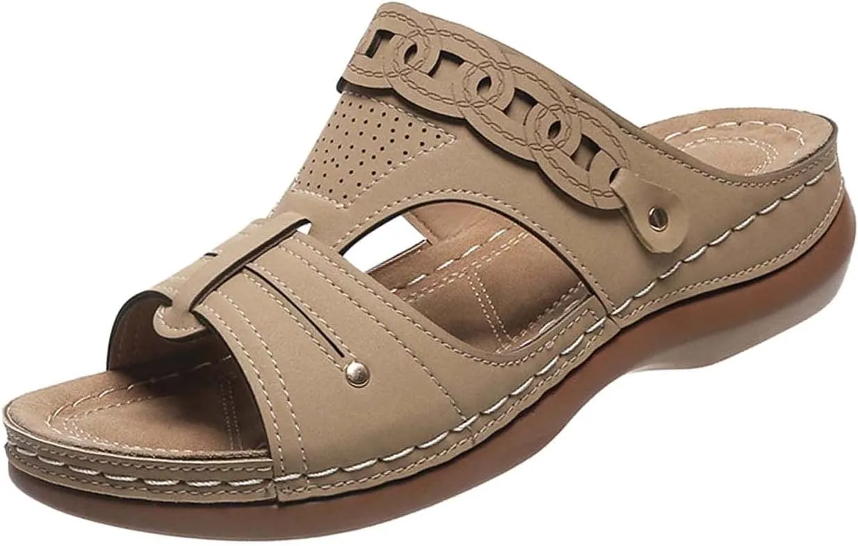 Women's Arch Support Sandals Summer Comfort Slip on Slides Casual Outdoor Walking Sandal Beach Shoes for Holiday