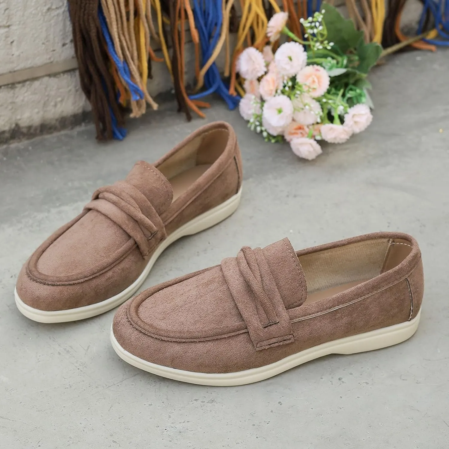 Women's Casual Suede Slip On Comfortable Walking Shoes for Everyday Wear with Soft Sole and Breathable Design