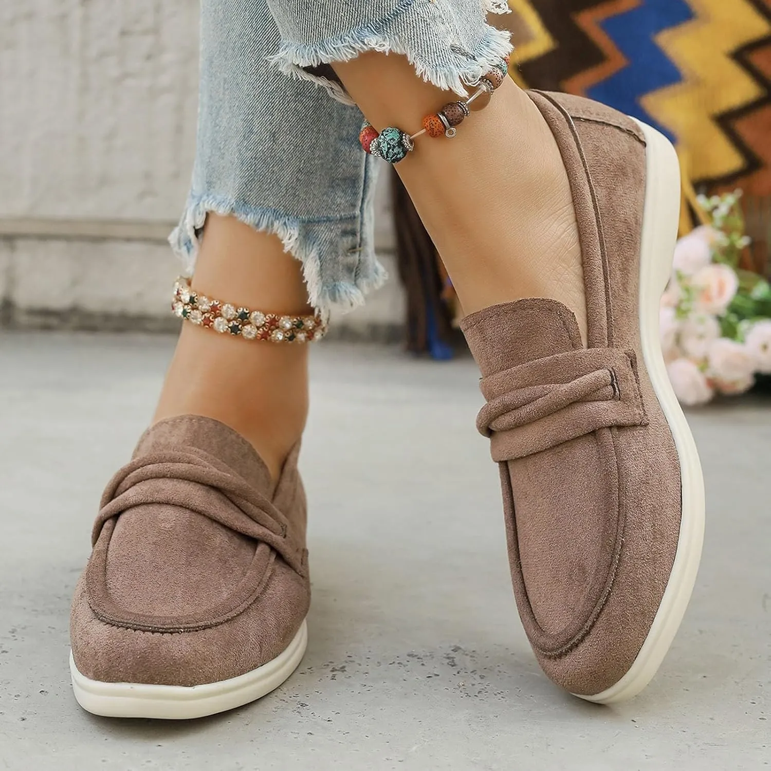 Women's Casual Suede Slip On Comfortable Walking Shoes for Everyday Wear with Soft Sole and Breathable Design