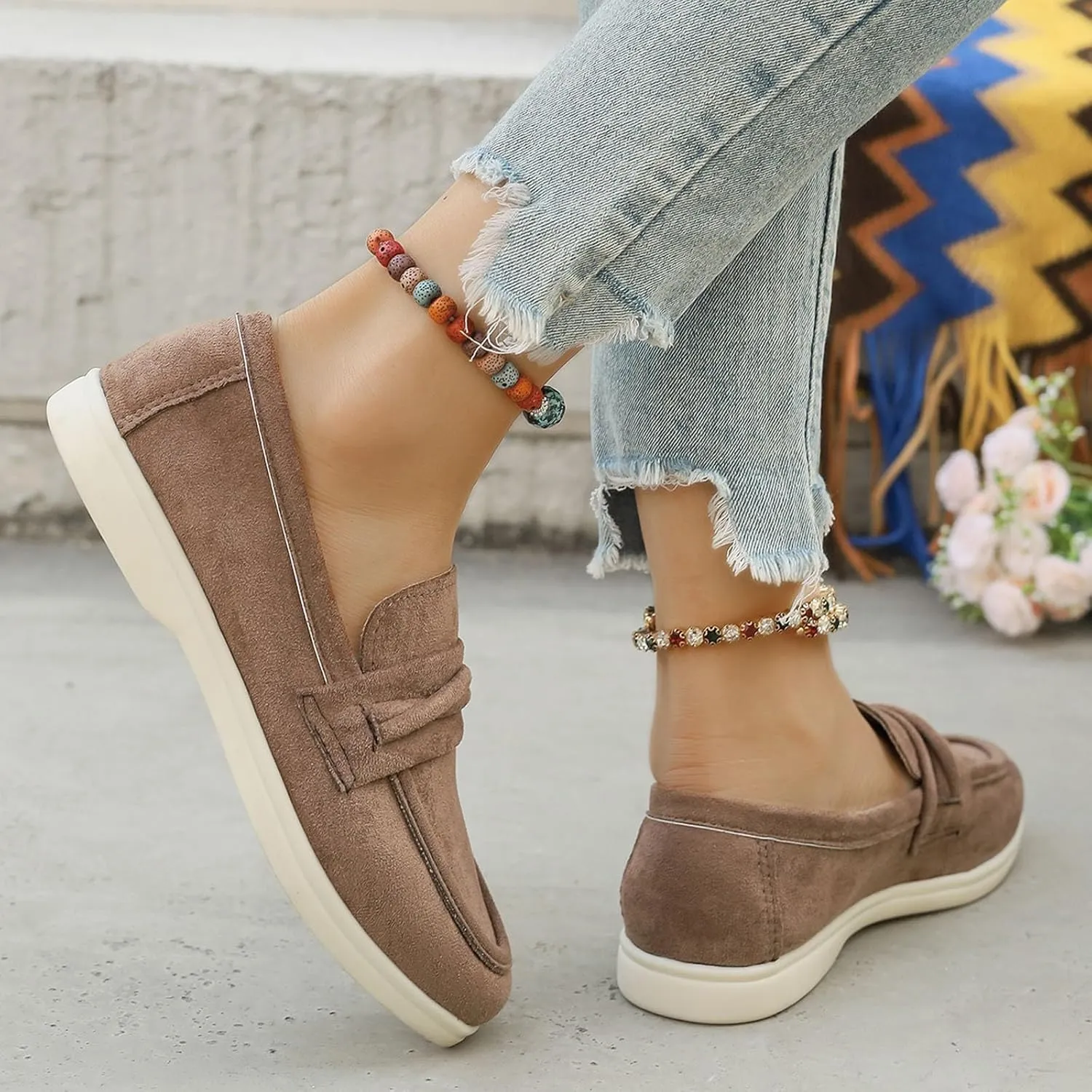 Women's Casual Suede Slip On Comfortable Walking Shoes for Everyday Wear with Soft Sole and Breathable Design