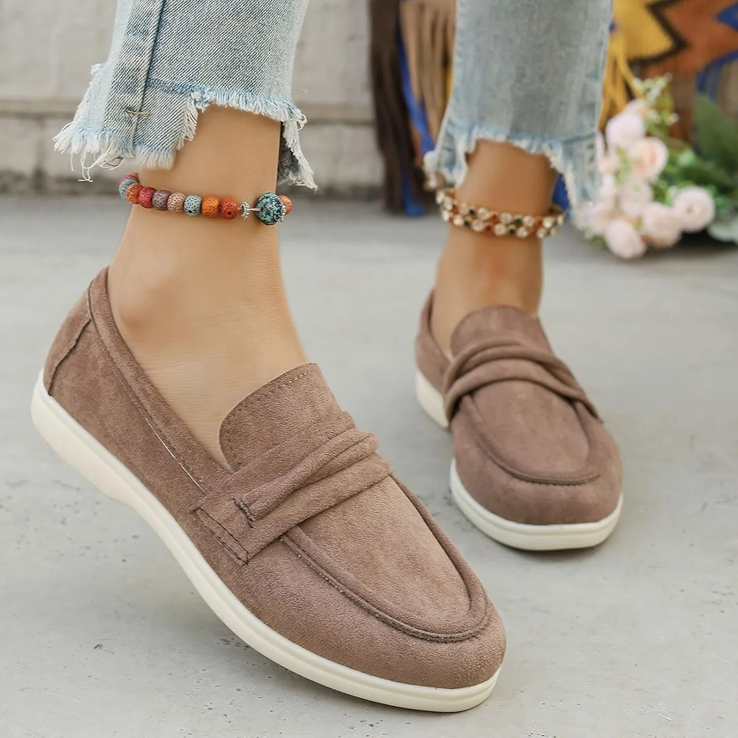 Women's Casual Suede Slip On Comfortable Walking Shoes for Everyday Wear with Soft Sole and Breathable Design