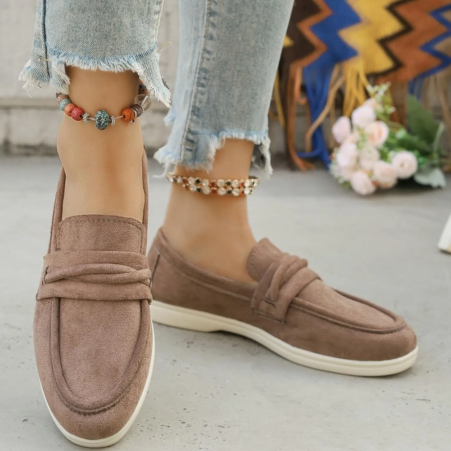 Women's Casual Suede Slip On Comfortable Walking Shoes for Everyday Wear with Soft Sole and Breathable Design