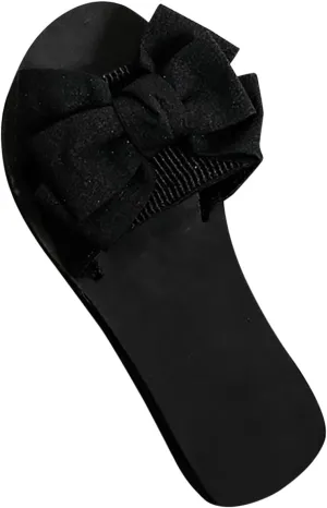 Womens Cute Bowknot Sandals Summer Slip on Lounge Slippers Comfort Flat Slides 2025 New Sandal Beach Shoes