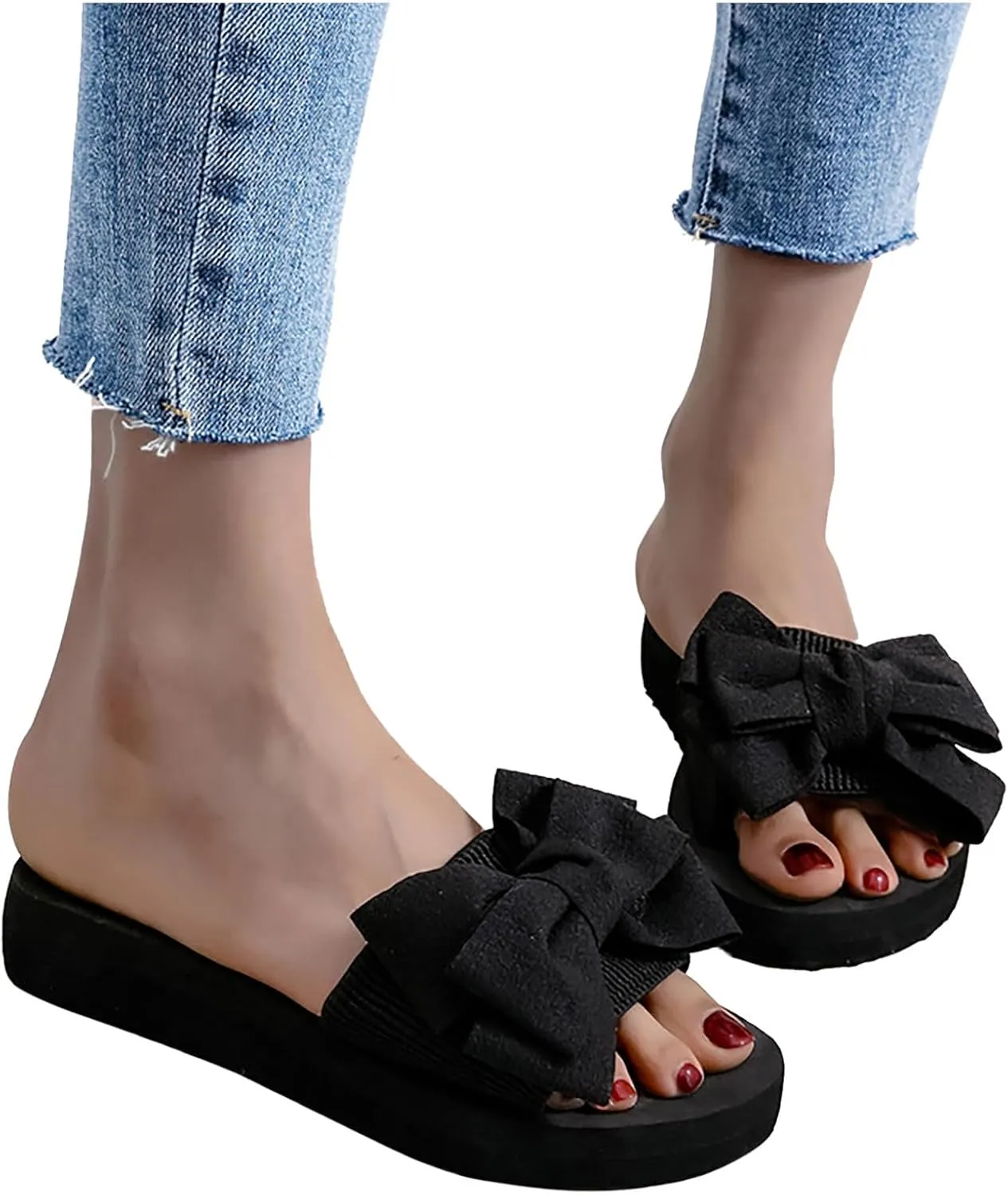 Womens Cute Bowknot Sandals Summer Slip on Lounge Slippers Comfort Flat Slides 2025 New Sandal Beach Shoes