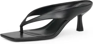 Womens Kitten Heels Flip Flops Slip On Open Toe Low Heels Thong Square Slide Summer Fashion Party Dress Heeled Sandals for Women