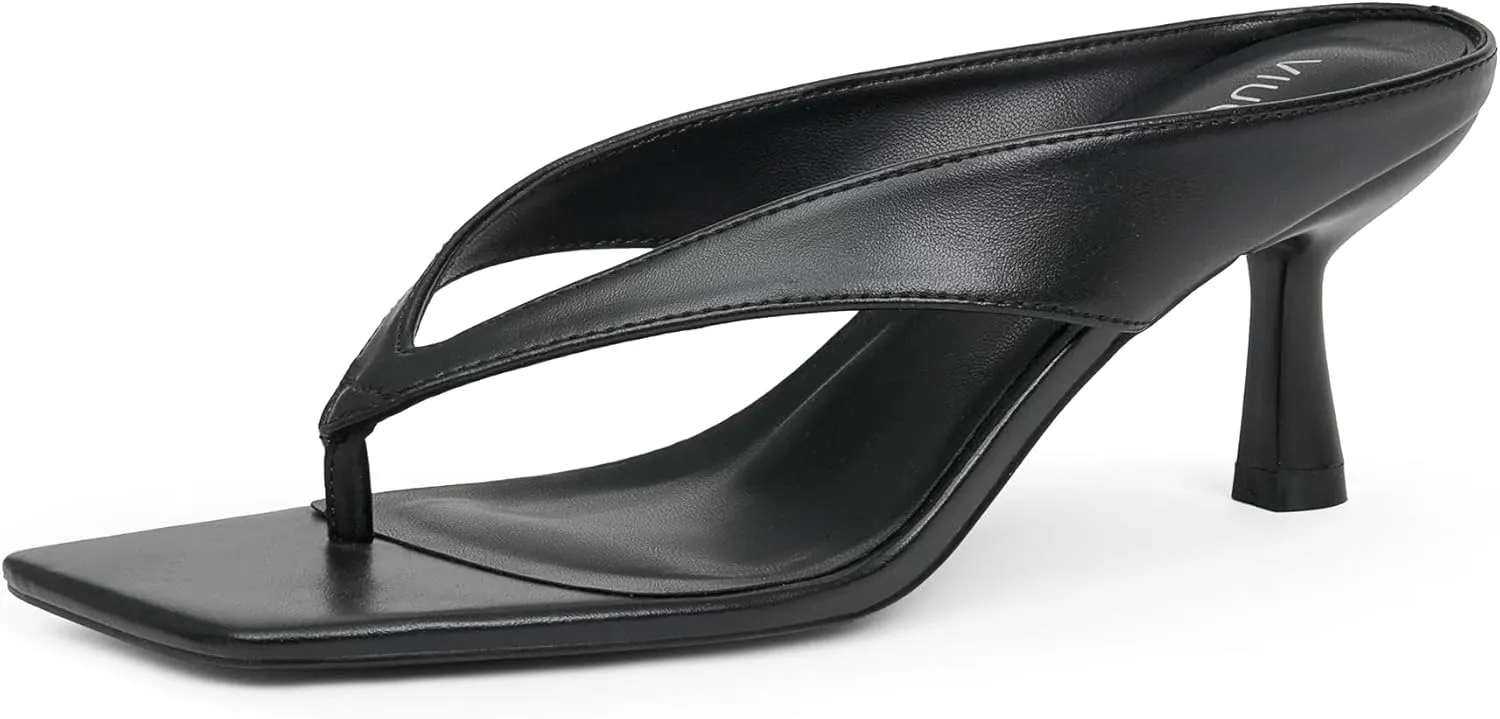 Womens Kitten Heels Flip Flops Slip On Open Toe Low Heels Thong Square Slide Summer Fashion Party Dress Heeled Sandals for Women