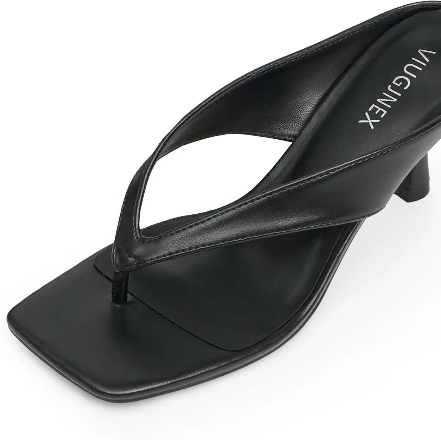 Womens Kitten Heels Flip Flops Slip On Open Toe Low Heels Thong Square Slide Summer Fashion Party Dress Heeled Sandals for Women