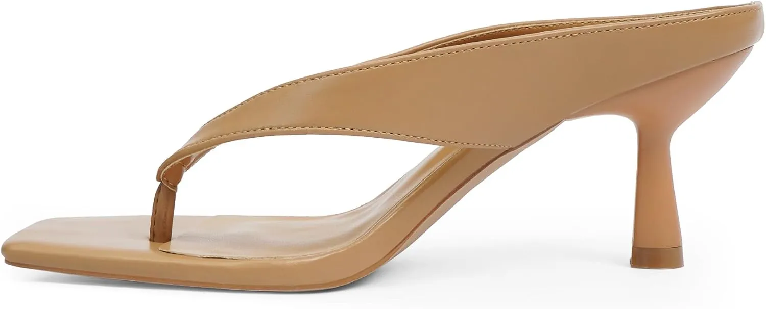 Women??s Kitten Heels Flip Flops Slip On Open Toe Low Heels Thong Square Slide Summer Fashion Party Heeled Dressy Sandals for Women